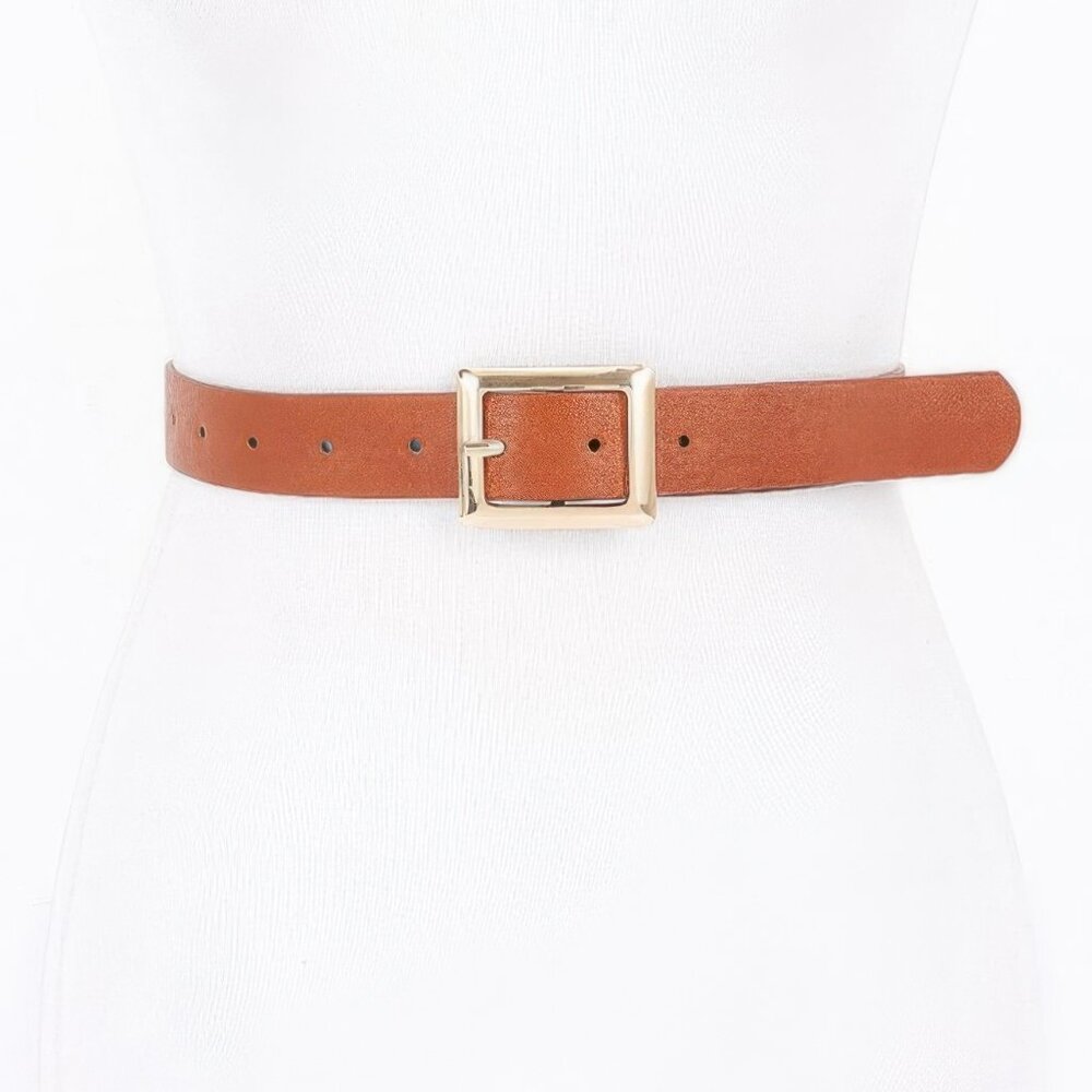 Simple Square Buckle Faux Leather Belt